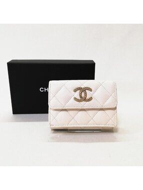 Chanel Caviar Leather Trifold Wallet White